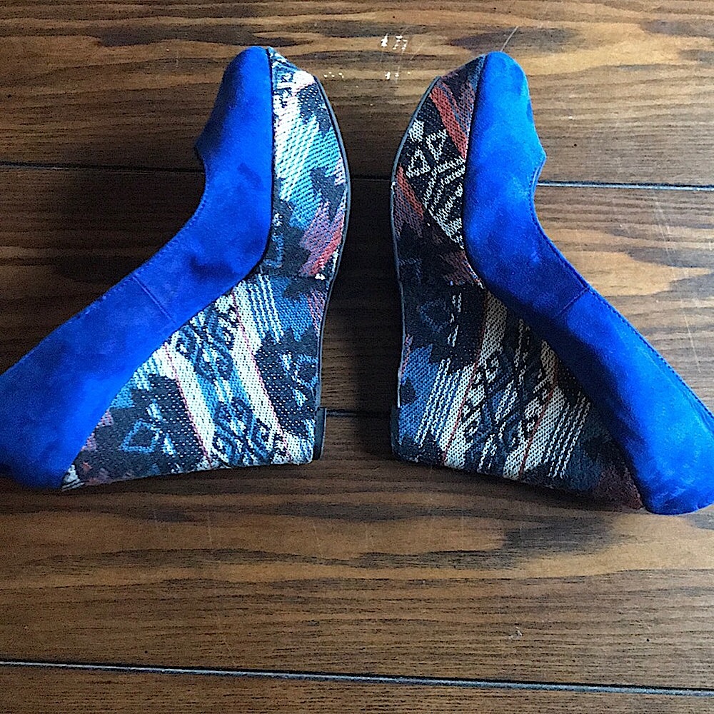 Blue Aztec Wedge Platform Heels - Picture 4 of 9